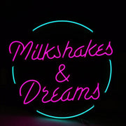 Milkshakes & Dreams Neon Sign Light, Led Neon Sign Light, Café Neon Sign Light, Bars Neon Light, Illuminated Neon Lights Wall Decor
