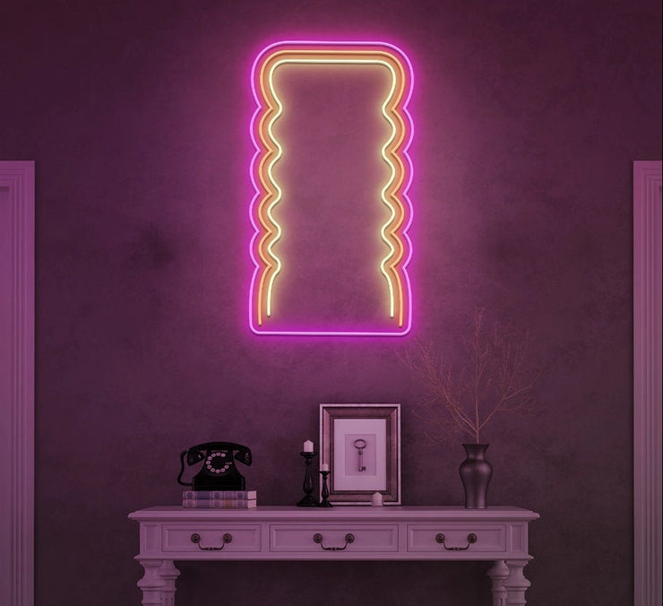 Golvende neonspiegel, aangepast spiegel neon LED-bord