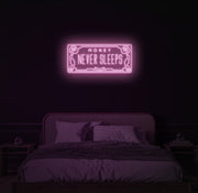 Geld slaapt nooit neon LED-bord