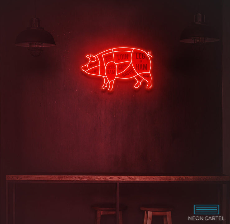 Neonreclame voor varkens, neon-ledreclame voor The Butcher Meat Cuts