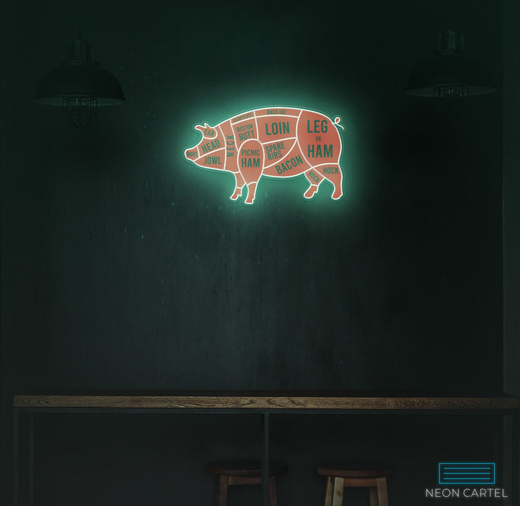 Neonreclame voor varkens, neon-ledreclame voor The Butcher Meat Cuts