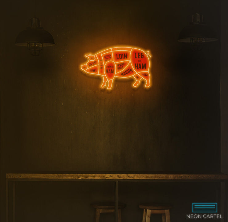 Meat Neon Sign Pig Neon Sign, The Butcher Meat Cuts Neon LED Sign – neon-cartel