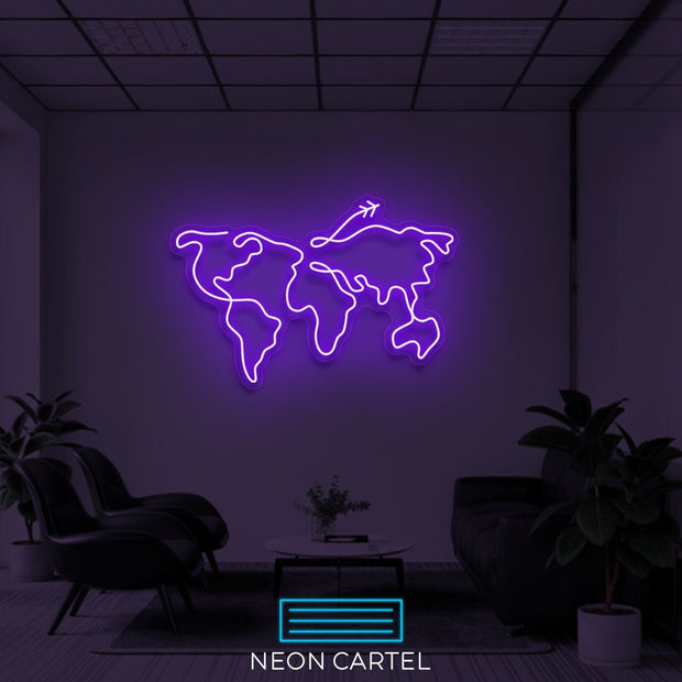 The World Sign Neon Light, The World Map Sign Neon Light, The World Map Flight Showroom, LED Light Art Neon Light, Showroom Decor Neon Light