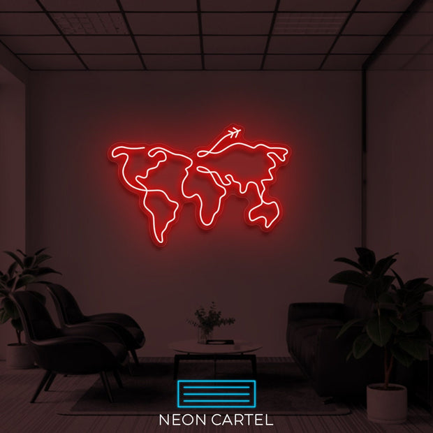 The World Sign Neon Light, The World Map Sign Neon Light, The World Map Flight Showroom, LED Light Art Neon Light, Showroom Decor Neon Light