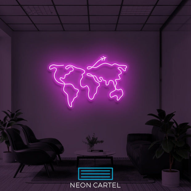 The World Sign Neon Light, The World Map Sign Neon Light, The World Map Flight Showroom, LED Light Art Neon Light, Showroom Decor Neon Light
