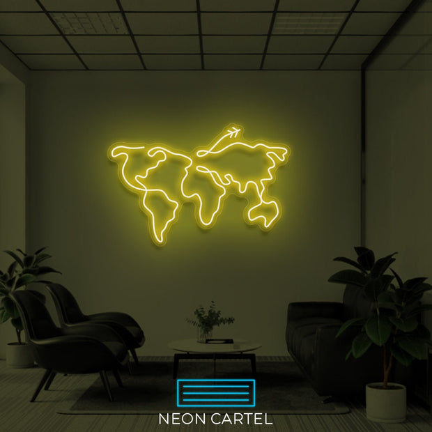 The World Sign Neon Light, The World Map Sign Neon Light, The World Map Flight Showroom, LED Light Art Neon Light, Showroom Decor Neon Light