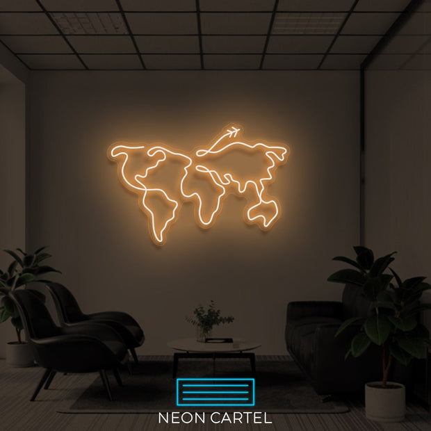The World Sign Neon Light, The World Map Sign Neon Light, The World Map Flight Showroom, LED Light Art Neon Light, Showroom Decor Neon Light