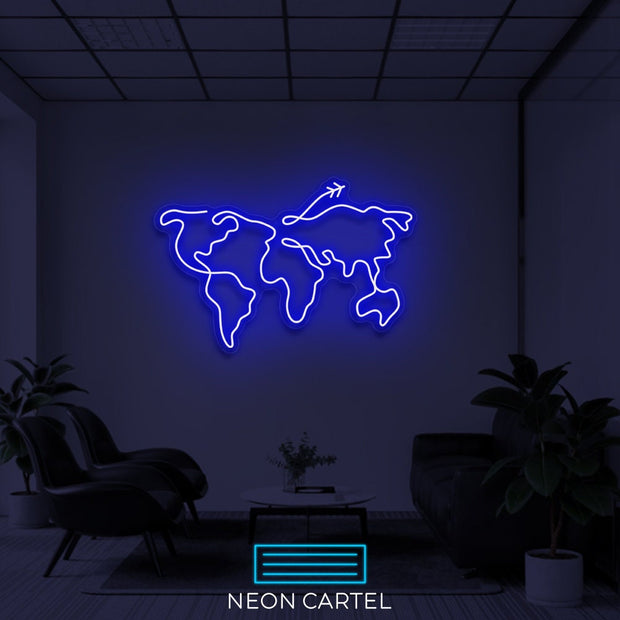 The World Sign Neon Light, The World Map Sign Neon Light, The World Map Flight Showroom, LED Light Art Neon Light, Showroom Decor Neon Light