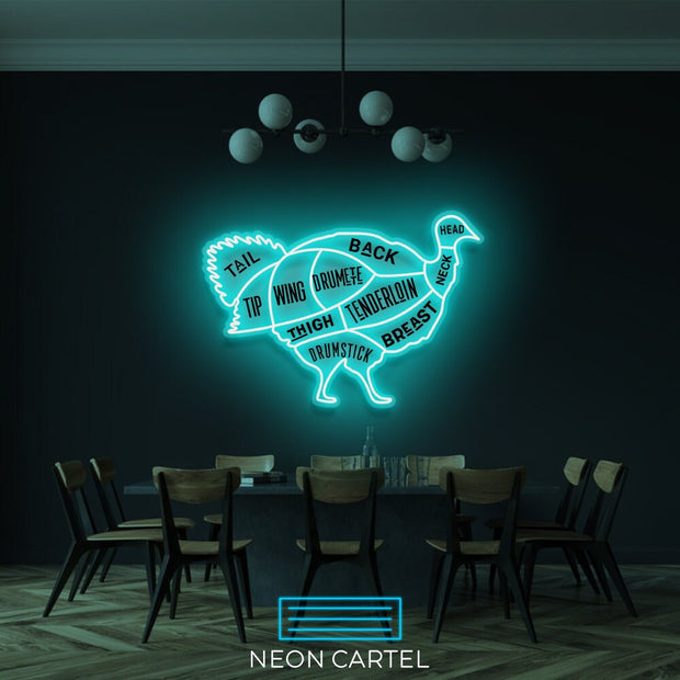 The Butcher Turkey LED Neon Sign Light, Poultry Meat Cutlets Led Neon, Butchery BBQ Showroom, Thanksgiving Butcher Shop Art, Food Wall Decor