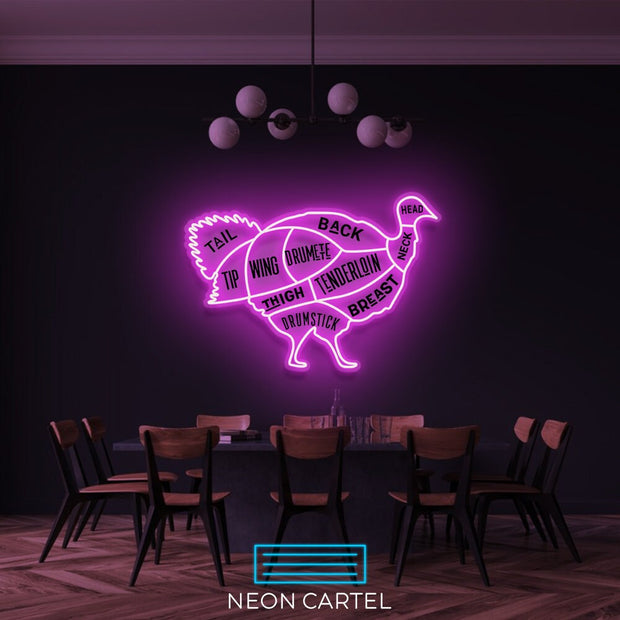 The Butcher Turkey LED Neon Sign Light, Poultry Meat Cutlets Led Neon, Butchery BBQ Showroom, Thanksgiving Butcher Shop Art, Food Wall Decor