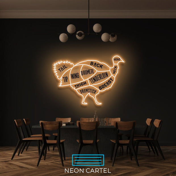 The Butcher Turkey LED Neon Sign Light, Poultry Meat Cutlets Led Neon, Butchery BBQ Showroom, Thanksgiving Butcher Shop Art, Food Wall Decor