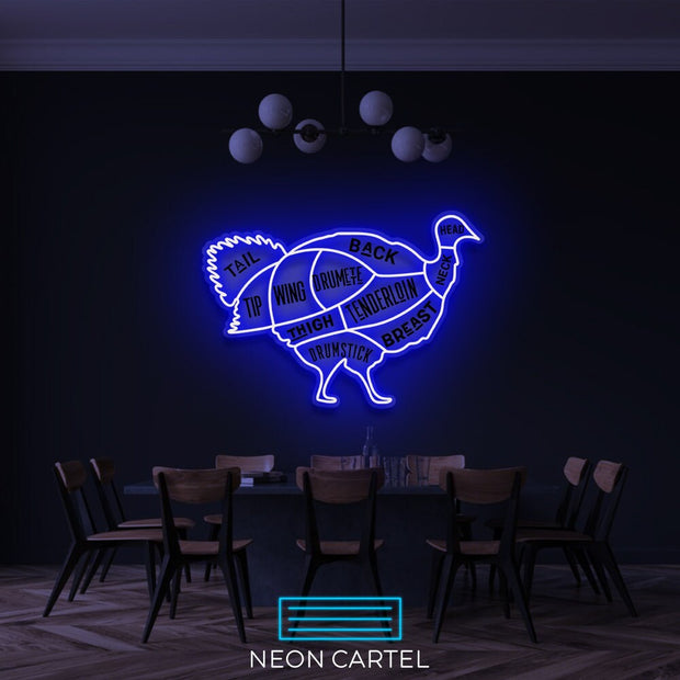 The Butcher Turkey LED Neon Sign Light, Poultry Meat Cutlets Led Neon, Butchery BBQ Showroom, Thanksgiving Butcher Shop Art, Food Wall Decor