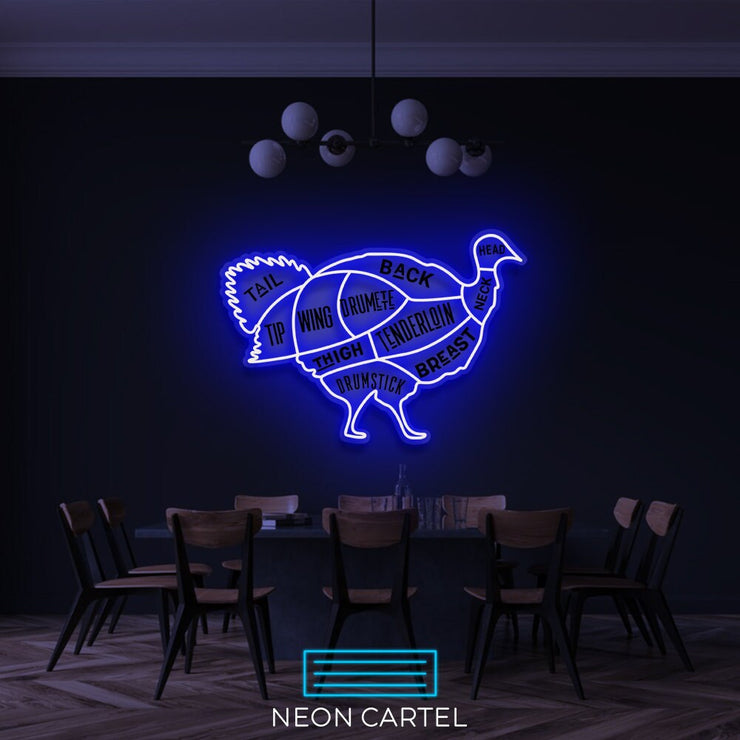 The Butcher Turkey LED Neon Sign Light, Poultry Meat Cutlets Led Neon, Butchery BBQ Showroom, Thanksgiving Butcher Shop Art, Food Wall Decor
