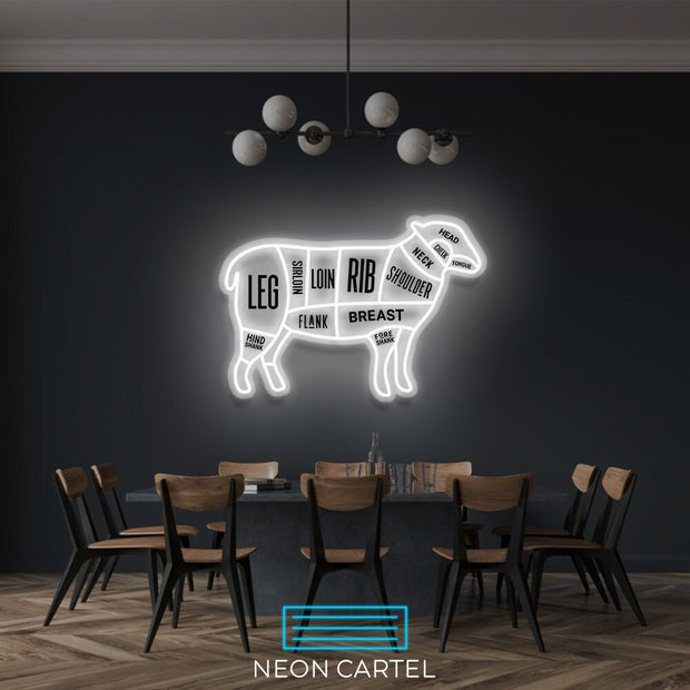 The Butcher Sheep LED Neon Sign Light, Lamb Meat Cutlets Led Neon, Butchery BBQ Showroom, Butcher Shop Art, Food Truck Wall Decor