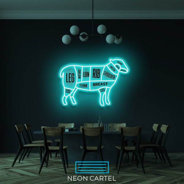 The Butcher Sheep LED Neon Sign Light, Lamb Meat Cutlets Led Neon, Butchery BBQ Showroom, Butcher Shop Art, Food Truck Wall Decor