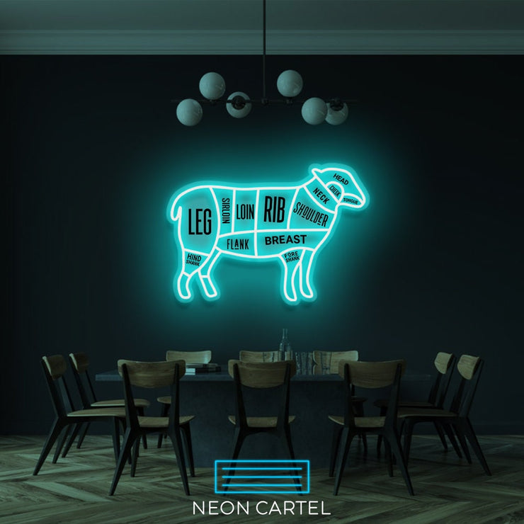 The Butcher Sheep LED Neon Sign Light, Lamb Meat Cutlets Led Neon, Butchery BBQ Showroom, Butcher Shop Art, Food Truck Wall Decor
