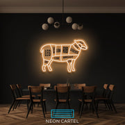 The Butcher Sheep LED Neon Sign Light, Lamb Meat Cutlets Led Neon, Butchery BBQ Showroom, Butcher Shop Art, Food Truck Wall Decor