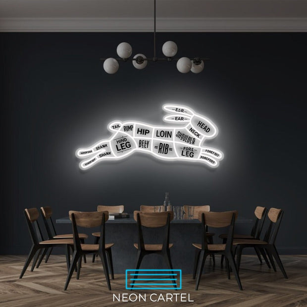 The Butcher Rabbit Cuts LED Neon Sign, Hare Meat Cutlets Led Neon Light, Butchery BBQ Showroom Shop Art, Food Truck Wall Decor Easter