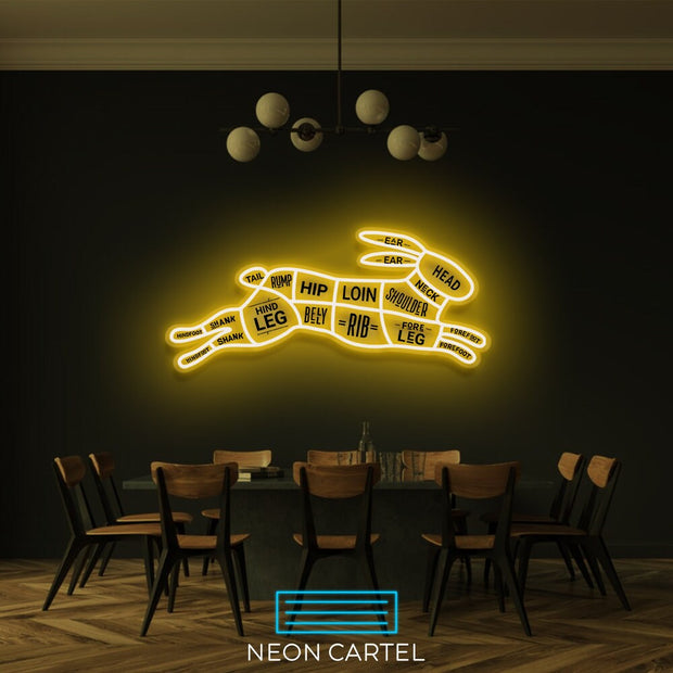 The Butcher Rabbit Cuts LED Neon Sign, Hare Meat Cutlets Led Neon Light, Butchery BBQ Showroom Shop Art, Food Truck Wall Decor Easter