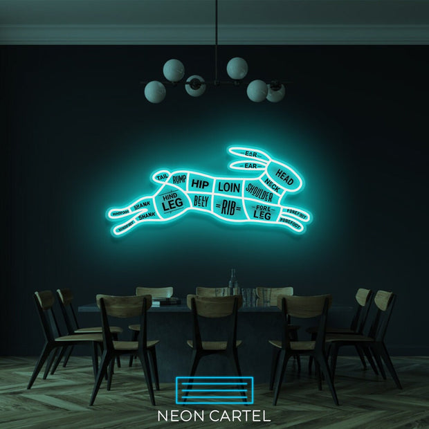 The Butcher Rabbit Cuts LED Neon Sign, Hare Meat Cutlets Led Neon Light, Butchery BBQ Showroom Shop Art, Food Truck Wall Decor Easter