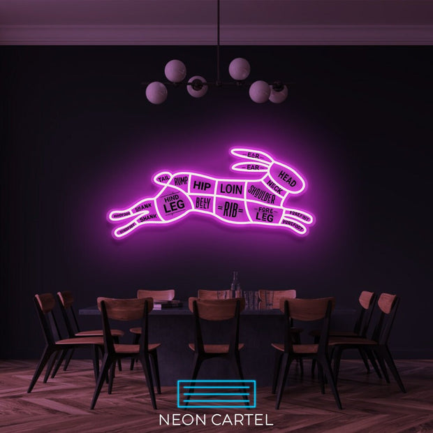 The Butcher Rabbit Cuts LED Neon Sign, Hare Meat Cutlets Led Neon Light, Butchery BBQ Showroom Shop Art, Food Truck Wall Decor Easter