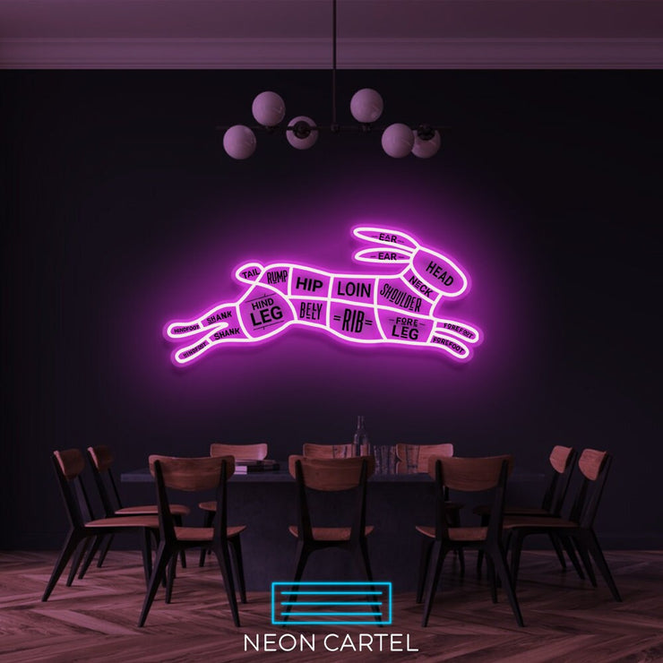 The Butcher Rabbit Cuts LED Neon Sign, Hare Meat Cutlets Led Neon Light, Butchery BBQ Showroom Shop Art, Food Truck Wall Decor Easter