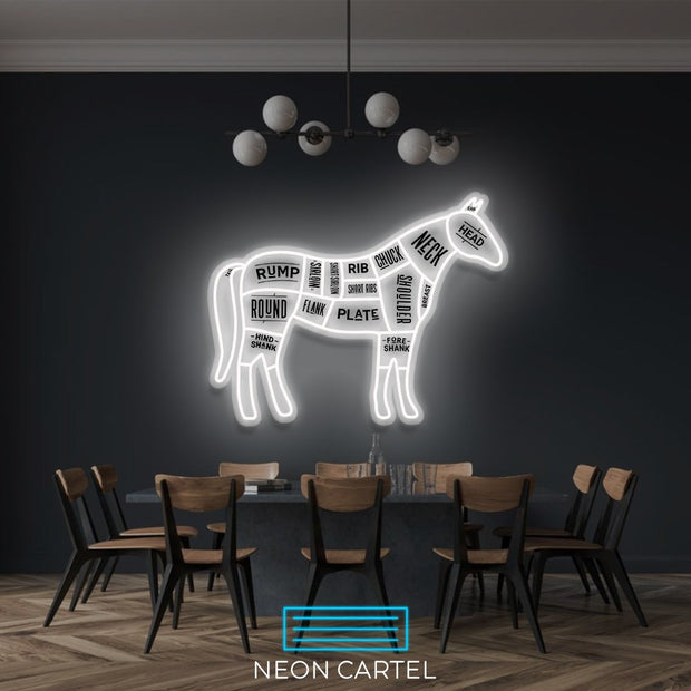 The Butcher Horse Cuts LED Neon Sign, Chevaline Meat Cutlets Led Neon Light, Butchery BBQ Showroom Neon Shop Art, Food Truck Wall Decor