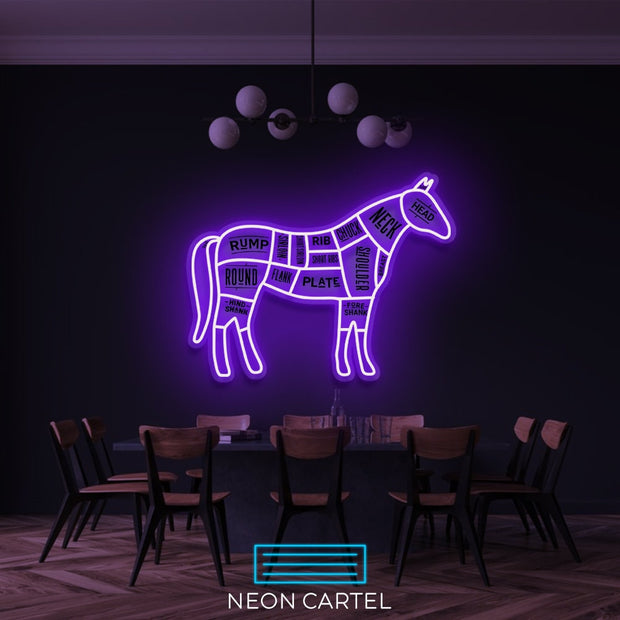 The Butcher Horse Cuts LED Neon Sign, Chevaline Meat Cutlets Led Neon Light, Butchery BBQ Showroom Neon Shop Art, Food Truck Wall Decor