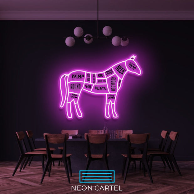 The Butcher Horse Cuts LED Neon Sign, Chevaline Meat Cutlets Led Neon Light, Butchery BBQ Showroom Neon Shop Art, Food Truck Wall Decor
