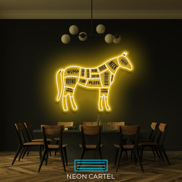 The Butcher Horse Cuts LED Neon Sign, Chevaline Meat Cutlets Led Neon Light, Butchery BBQ Showroom Neon Shop Art, Food Truck Wall Decor