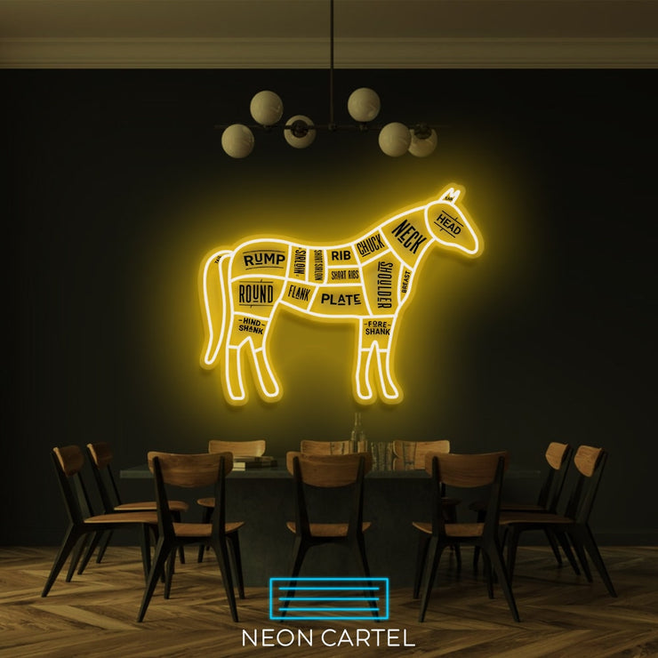 The Butcher Horse Cuts LED Neon Sign, Chevaline Meat Cutlets Led Neon Light, Butchery BBQ Showroom Neon Shop Art, Food Truck Wall Decor