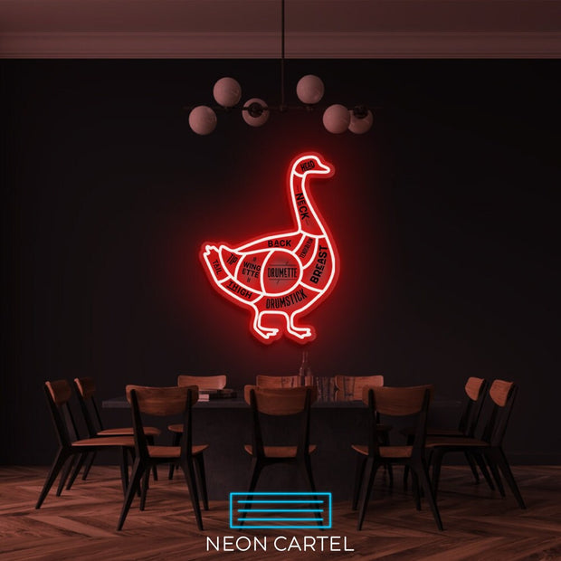 The Butcher Goose Cuts LED Neon Sign, Poultry Meat Cutlets Led Neon Light, Butchery BBQ Showroom Neon Shop Art, Food Truck Wall Decor Easter