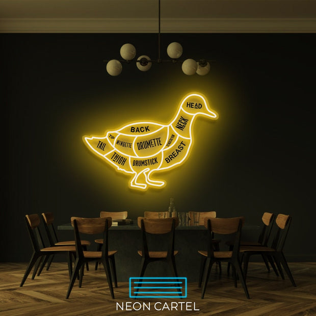 The Butcher Duck Cuts LED Neon Sign, Poultry Meat Cutlets Led Neon Light, Butchery BBQ Showroom Neon Shop Art, Food Truck Wall Decor Easter