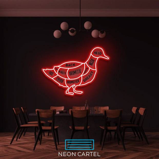 The Butcher Duck Cuts LED Neon Sign, Poultry Meat Cutlets Led Neon Light, Butchery BBQ Showroom Neon Shop Art, Food Truck Wall Decor Easter