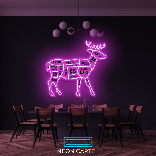 The Butcher Deer Cuts LED Neon Sign, Venison Meat Cutlets Led Neon Light, Butchery BBQ Showroom Neon Shop Art, Food Truck Wall Decor Easter