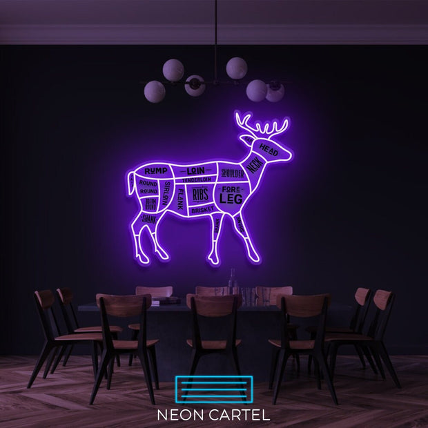 The Butcher Deer Cuts LED Neon Sign, Venison Meat Cutlets Led Neon Light, Butchery BBQ Showroom Neon Shop Art, Food Truck Wall Decor Easter