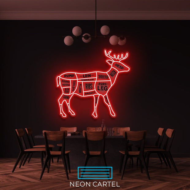 The Butcher Deer Cuts LED Neon Sign, Venison Meat Cutlets Led Neon Light, Butchery BBQ Showroom Neon Shop Art, Food Truck Wall Decor Easter