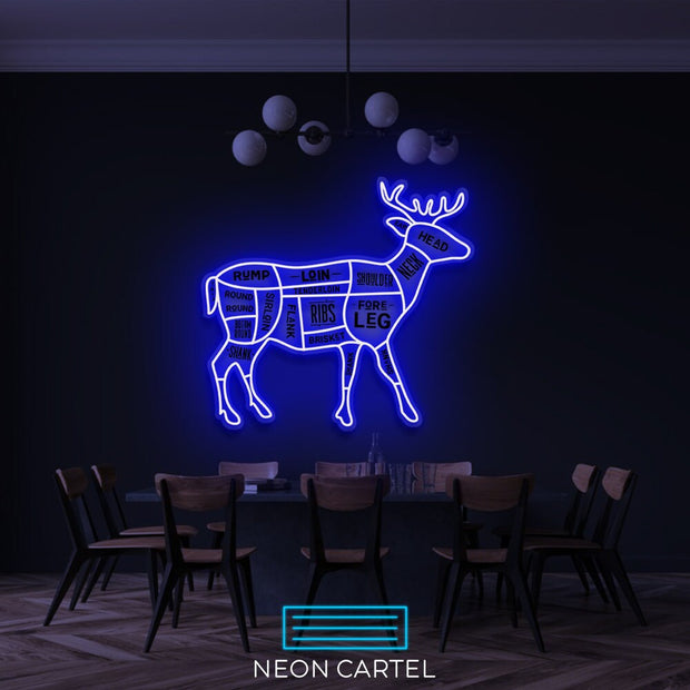 The Butcher Deer Cuts LED Neon Sign, Venison Meat Cutlets Led Neon Light, Butchery BBQ Showroom Neon Shop Art, Food Truck Wall Decor Easter