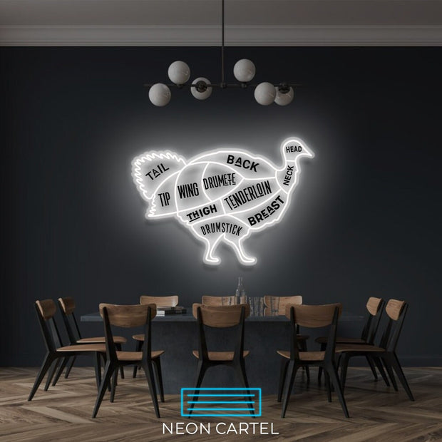The Butcher Turkey LED Neon Sign Light, Poultry Meat Cutlets Led Neon, Butchery BBQ Showroom, Thanksgiving Butcher Shop Art, Food Wall Decor