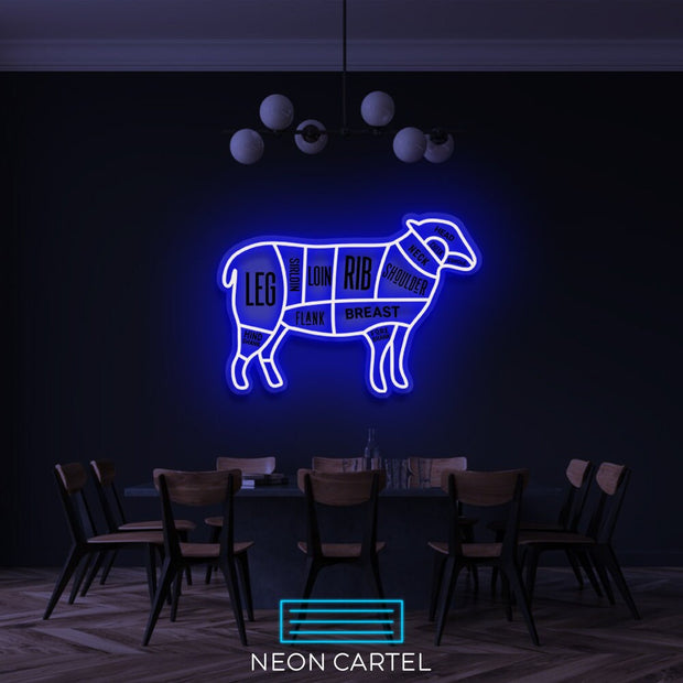 The Butcher Sheep LED Neon Sign Light, Lamb Meat Cutlets Led Neon, Butchery BBQ Showroom, Butcher Shop Art, Food Truck Wall Decor