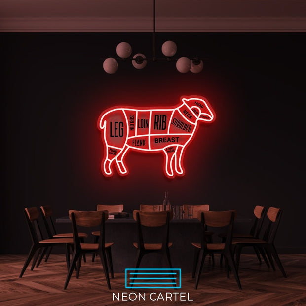 The Butcher Sheep LED Neon Sign Light, Lamb Meat Cutlets Led Neon, Butchery BBQ Showroom, Butcher Shop Art, Food Truck Wall Decor
