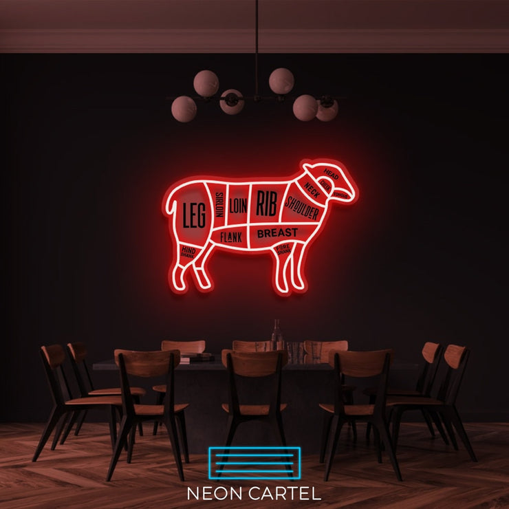 The Butcher Sheep LED Neon Sign Light, Lamb Meat Cutlets Led Neon, Butchery BBQ Showroom, Butcher Shop Art, Food Truck Wall Decor