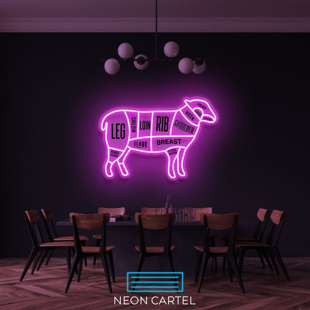 The Butcher Sheep LED Neon Sign Light, Lamb Meat Cutlets Led Neon, Butchery BBQ Showroom, Butcher Shop Art, Food Truck Wall Decor