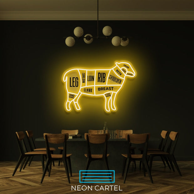 The Butcher Sheep LED Neon Sign Light, Lamb Meat Cutlets Led Neon, Butchery BBQ Showroom, Butcher Shop Art, Food Truck Wall Decor