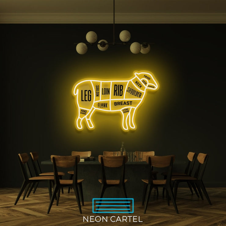 The Butcher Sheep LED Neon Sign Light, Lamb Meat Cutlets Led Neon, Butchery BBQ Showroom, Butcher Shop Art, Food Truck Wall Decor