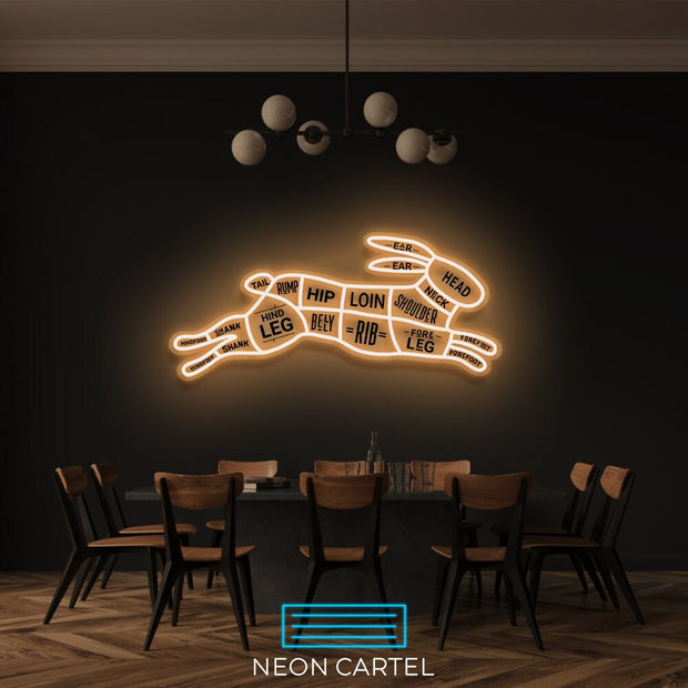 The Butcher Rabbit Cuts LED Neon Sign, Hare Meat Cutlets Led Neon Light, Butchery BBQ Showroom Shop Art, Food Truck Wall Decor Easter