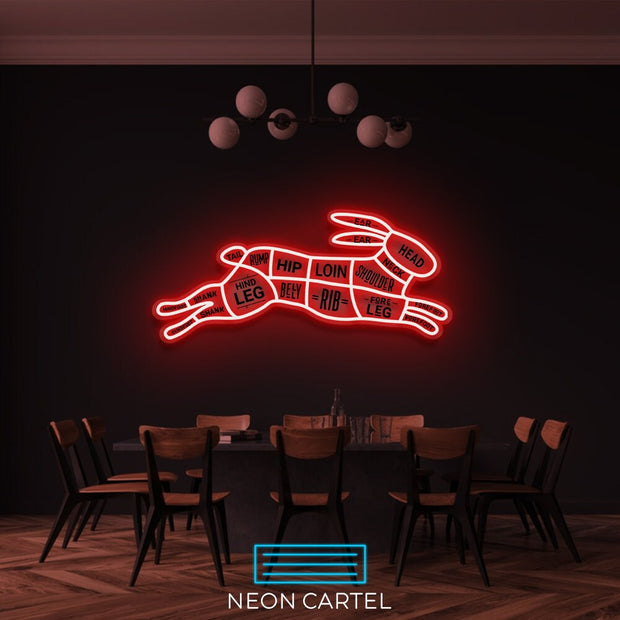 The Butcher Rabbit Cuts LED Neon Sign, Hare Meat Cutlets Led Neon Light, Butchery BBQ Showroom Shop Art, Food Truck Wall Decor Easter