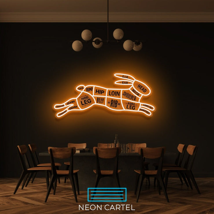 The Butcher Rabbit Cuts LED Neon Sign, Hare Meat Cutlets Led Neon Light, Butchery BBQ Showroom Shop Art, Food Truck Wall Decor Easter