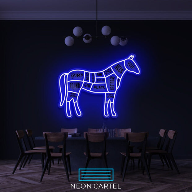 The Butcher Horse Cuts LED Neon Sign, Chevaline Meat Cutlets Led Neon Light, Butchery BBQ Showroom Neon Shop Art, Food Truck Wall Decor