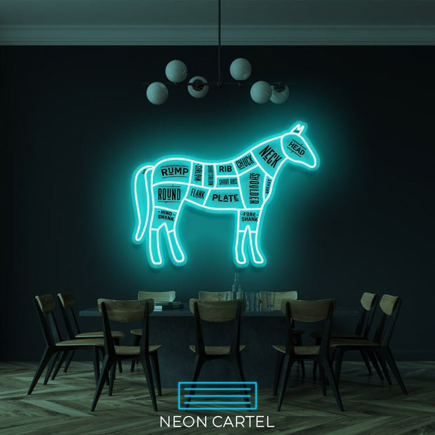 The Butcher Horse Cuts LED Neon Sign, Chevaline Meat Cutlets Led Neon Light, Butchery BBQ Showroom Neon Shop Art, Food Truck Wall Decor